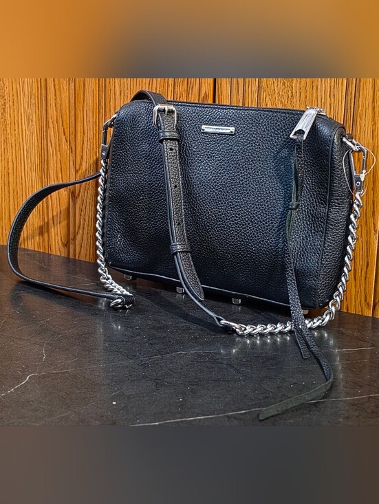 Rebecca Minkoff Handbags - EUC Rebecca Minkoff Black Pebbled Leather Multi Zip Crossbody Bag Silver Chain